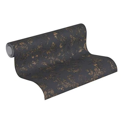 Image de A.S. Création Papier peint intissé baroque en noir et or Tapisserie pour différents espaces adhésif 10,05 m x 0,53