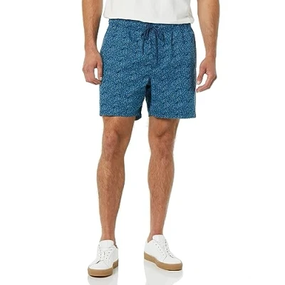 Image de Amazon Essentials Short à Entrejambe de 15 cm avec Cordon Serrage Homme, Indigo Bleu Marine Palm Trees, XS