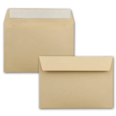 Image de 50x enveloppes C6 couleur: caramel (marron) 11,4 x 16,2 cm fermeture: Auto adhésive avec Bande Détachable pour papier A4, A5, A6 et invitations lettres