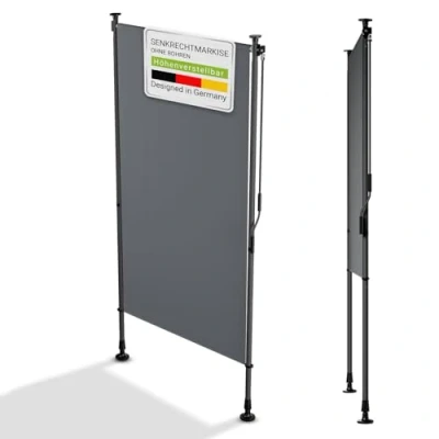 Image de Juskys Store Vertical Barbados 100x310 cm à Pince Extensible, Protection Solaire &amp; Visuelle, Résistant aux Intempéries UV, Déperlant Gris