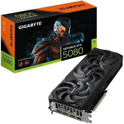 Image de GIGABYTE GeForce RTX 5080 WINDFORCE OC SFF 16G Carte Graphique 16 Go GDDR7, 256 bits, PCI E 5.0, 2670MHz Fréquence du Cœur, 3 x DP 2.1a, 1 HDMI 2.1b, GV N5080WF3OC 16GD Neuf