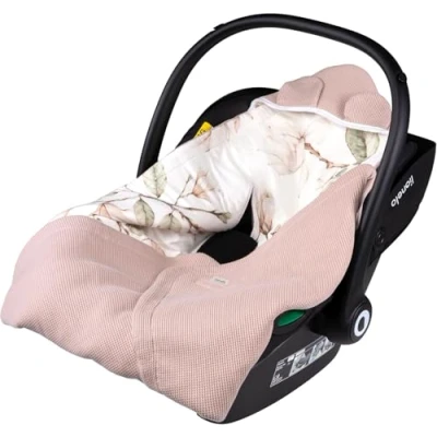 Image de LIONELO Travel Swaddle Blanket Couverture Chaude pour Siège Auto, Porte bébé, Poussette Toute l&#039;Année Douce Bébé 90x90 cm Fermeture Velcro, 100% Coton (Grey)