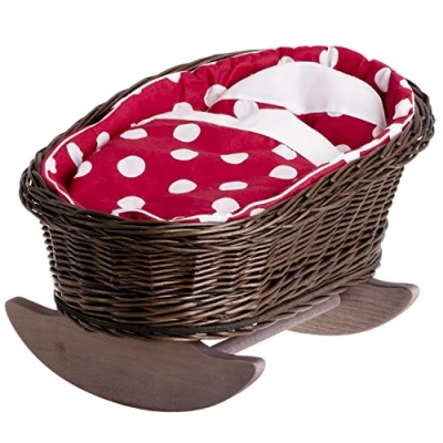 Image de e wicker24 Alles aus Weide Berceau en Osier Gris, lit Poupee, à Bascule Bois (Blanc,Rouge,Brun)