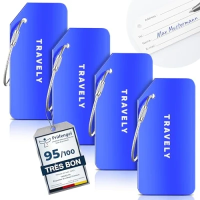 Image de Travely Étiquettes de bagage qualité supérieure Facile à reconnaître, robuste et sûre Avec étiquette nominative protection la vie privée d&#039;adresses polyvalentes pratiques