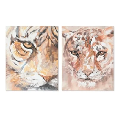 Image de Tableau HOME ESPRIT Colonial Tigre Multicolore 80 x 100 cm 2 unités