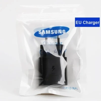 Image de Chargeur Super Rapide 25W avec Câble de Type C pour Samsung Galaxy S21 Note 20 S20 5G Noir/Blanc