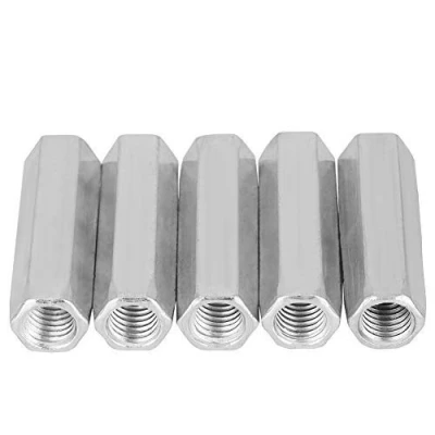 Image de 5pcs M10 Écrou Long Tige En Acier Au Carbone Écrous Hexagonaux De Couplage Douille Fixations Filetées (M10*50)