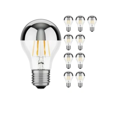 Image de ledscom.de 10 pièces E27 ampoules LED, A60, blanc chaud (2700 K), 6 W, 667lm, miroir de tête (argent)
