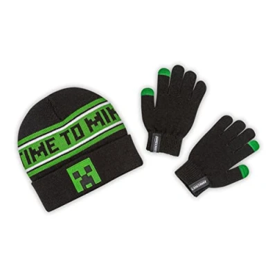 Image de Bioworld Minecraft Time To Mine Creeper Ensemble bonnet et gants pour enfant, Multicolore, taille unique