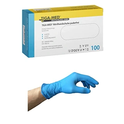 Image de Lot de 100 gants en nitrile jetables à usage unique sans latex non poudrés taille XL qualité Tiga Med (Bleu)