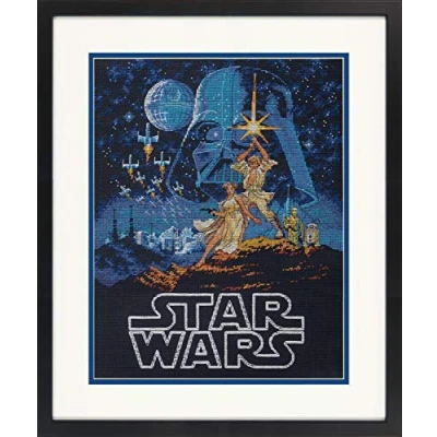 Image de Dimensions Star Wars Luke Skywalker et Princess Leia Kit de broderie au point croix Noir 14 fils 27,9 x 35,6 cm