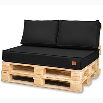 Image de Bielik Coussin Palette 120x80 Set pour Palette, Impermeable Salon de Jardin UE, Complet Meuble 3 Pièces: L&#039;assise 120x80cm + 2 Coussins 60x40cm, Noir