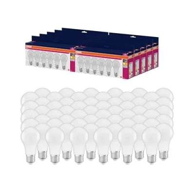 Image de Osram LED Star VALUE A60, pack avantage de 60 lampes, remplace les ampoules 60W classiques, blanc chaud (2700K), 8W, E27, verre mat, non dimmable
