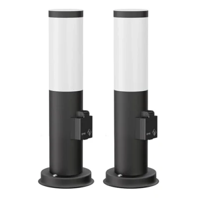 Image de ledscom.de 2 pièces Lumière de chemin/Borne d&#039;éclairage/Lampe jardin PORU pour l&#039;extérieur, IP44, 39 cm, noir, 1x E27 max. 40W, prise courant