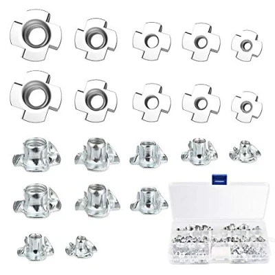 Image de KBNIAN Kit de 100 Pcs Écrou en T à 4 Griffes Galvanisé Inox Fileté Métrique M3 M4 M5 M6 M8 Nuts Fastenal pour Bois Métal Meubles Électroménagers Construction Plomberie Bricoleurs