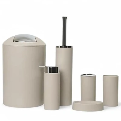 Image de GMMH Lot de 6 Accessoires Salle Bain avec Distributeur Savon et Brosse WC Beige Design 2a