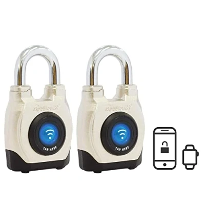 Image de eGeeTouch Cadenas intelligent pour extérieur 4e génération, résistant aux intempéries, conception robuste utilisation commerciale, Bluetooth + NFC (manille courte)