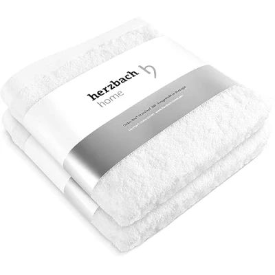 Image de herzbach home Le Set de 2 Serviettes qualité supérieure en 50 x 100 cm Haute qualité, moelleuses et absorbantes 100% Coton Fin Naturel (Blanc)