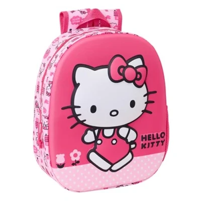 Image de safta Hello Kitty 3D Sac à dos d&#039;école, avec design 3D, adaptable au chariot, idéal pour les enfants de différents âges, confortable et polyvalent, qualité résistance, 27 x 10 33 cm, rose, M