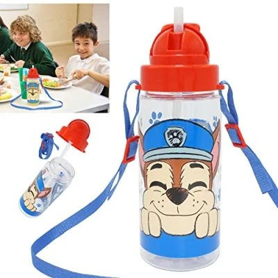 Image de HOVUK Paw Patrol bouteille d&#039;eau avec paille de 500 ml, en Tritan pour l&#039;école, anti fuite, sans BPA, transparente le cyclisme, la course à pied partir 3 ans
