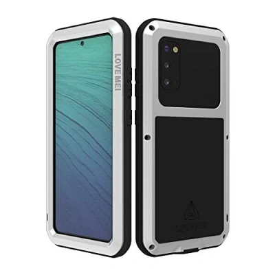 Image de Love Mei Coque pour Samsung Galaxy S20 5g avec film protecteur d&#039;écran en verre trempé, anti chocs, poussière, rayures hybride métal et gel de silicone Argenté
