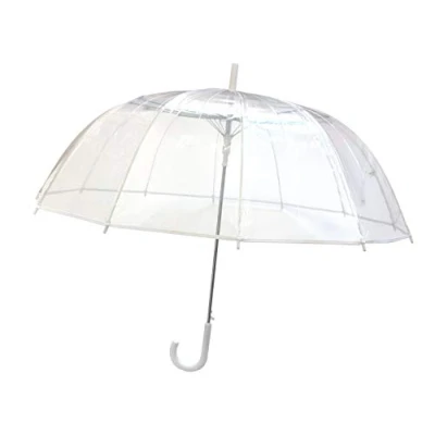 Image de SMATI Grand Parapluie Long Transparent Résistant au Vent ; 12 baleines Diamètre=102cm Ouverture automatique femme idéal mariage Couleur liseré BLANC