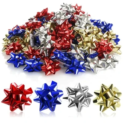 Image de com four® 100x nœuds Cadeaux dans de Superbes Couleurs Auto adhésifs prêts à l&#039;emploi pour décorer des Noël et Mariage (100 pièces Brillant 4 Couleurs)
