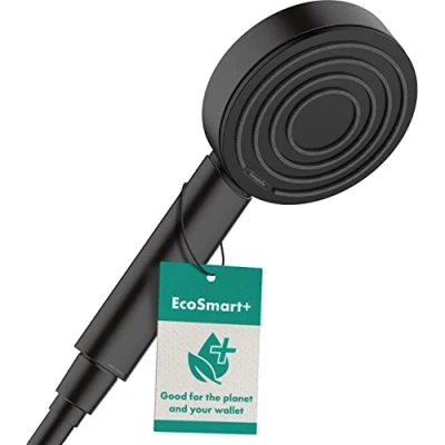 Image de Hansgrohe Pommeau de Douche Économie d&#039;Eau Pulsify S, Douchette à Main 6 L/Min (Ecosmart+), 105 mm Diamètre, 1 Type Jet, Noir Mat, 24121670