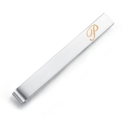 Image de Honey Bear Homme Initiale Lettre Alphabet Pinces à Cravate,Taille Normale Acier Inoxydable pour Le Cadeau de Mariage affaires,5.4cm,Argent brossé (P 2.13inches)