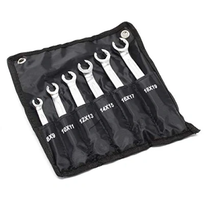 Image de WilTec Jeu de Clé pour conduite frein 6 pcs 8 19 mm à durite polygonale plate cliquet