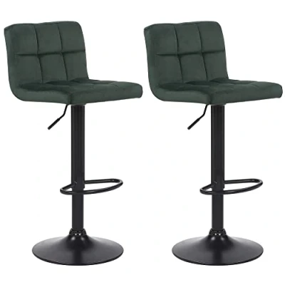 Image de CLP Lot De 2 Tabourets Bar Feni en Velours I Assise Rembourrée Piètement Métal Noir Repose Pieds Pivotant Hauteur Réglable, Couleur:Vert