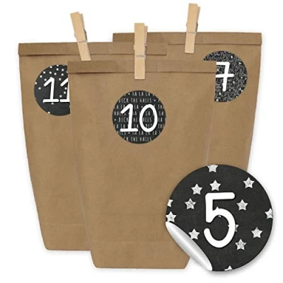 Image de Calendrier de l&#039;Avent à remplir 2021 24 Pochettes Cadeaux et Autocollants Pinces Chiffres Motif Tableau Noir Blanc bricoler Noël Mini Set n 16