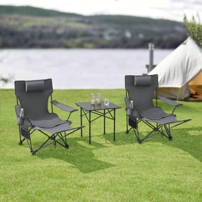 Image de Set de table et 2 chaises pliantes Bellante gris