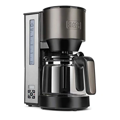 Image de BLACK+DECKER BXCO1000E Cafetière Filtre 1000 W, 12 Tasses, Programmable, Verseuse en Verre, Réservoir 1,25 L, Permanent, Système Anti Goutte, Arrêt Automatique, Inox et Noir