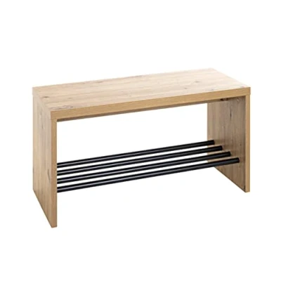 Image de HAKU Möbel Banc chêne, Noir, MDF, métal Dim.: L 70 cm x H 40 P 30 cm, Style: Modern