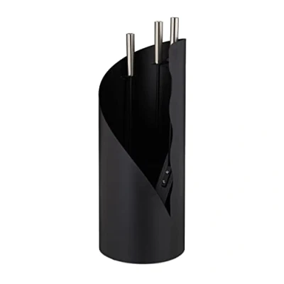 Image de relaxdays Serviteur de cheminée, Moderne, Ensemble 4 pièces avec tisonnier, Pelle à Cendre, Balai &amp; Support, Noir