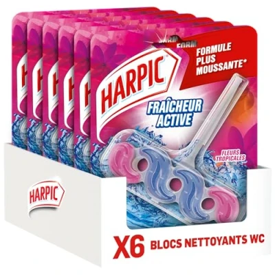 Image de Harpic lot de 6 Blocs WC Nettoyant Fraîcheur Active Fleurs Tropicales anti tache &amp; calcaire unités