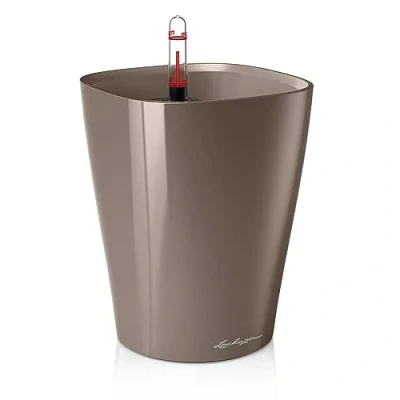 Image de Lechuza Pot de Fleurs d&#039;Interieur Deltini Réserve d&#039;Eau Intégrée Coloris Taupe Ø 14 x 18 cm