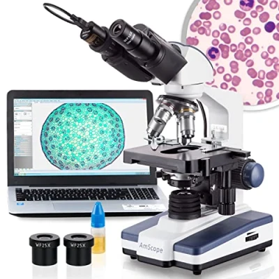 Image de AmScope B120 Series Student &amp; Professional LED Binocular Compound Microscope 40X 2500X Magnification Includes 5MP USB Camera Siedentopf Head