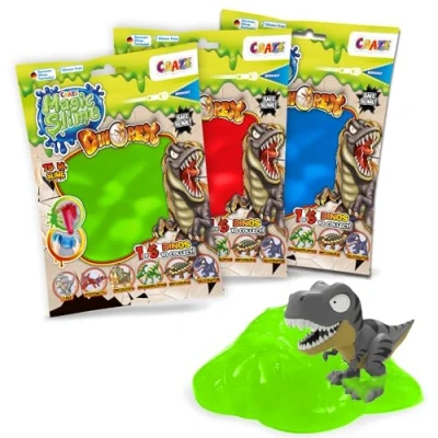Image de Magic Slime Bag Surprise Dino Pack de 6 Enfant 6X 75ml dans Un Sachet refermable, avec Figurine Dinosaure à l&#039;intérieur