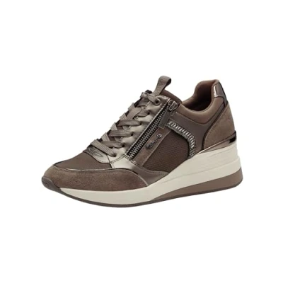 Image de Tamaris Baskets basses, Femme, Taille: 39, Taupe comb cuir et imitation de