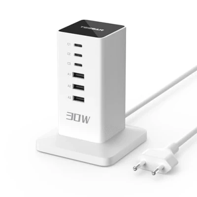 Image de TESSAN Chargeur USB C Multiple 30 W avec 6 Ports, Prise C, Station de Charge Câble 1,5 m, Compatible Les Téléphones Mobiles, Tablettes et Ordinateurs Portables