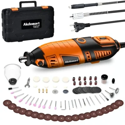 Image de Akdomart Outils Rotatifs Multifonction, 200W Kit outil Rotatif, multifonction avec 135 accessoires, 6 vitesses réglables, 8 000 à 35 tours/min, pour graver, percer, couper, meuler