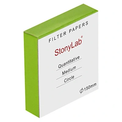 Image de stonylab Cercles de Papier Filtre Quantitatif, en Cellulose 150mm Diamètre avec une Vitesse Filtration du Milieu Rétention des Particules 20 Microns, Paquet 100