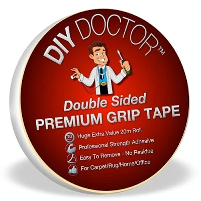 Image de Diy Doctor Ruban Adhésif Double Face Fixation Tapis Extra Forte Ultime Force d’Adhérence Relie Presque Tout à Sans Trace Usages Multiples 21 mm x 20 m