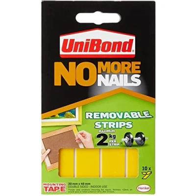 Image de Unibond No More Nails Réf 781739 Bande adhésive ultra forte Amovible Translucide Lot de 10 (Import Royaume Uni)
