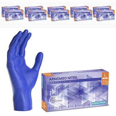 Image de ARNOMED gants jetables bleu océan, nitrile taille L, gant jetable 1000 pièces (10 boîtes), en non poudrés &amp; sans latex, cuisine, a usage unique S, M, L XL