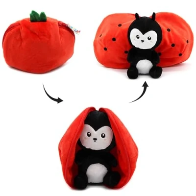 Image de LES DÉGLINGOS FLIPETZ Doudou Comet la Coccinnelle/Tomate Coccinnelle Cache réversible Peluche Toute Douce pour bébé Idées Cadeaux de Naissance, Rouge et Noir