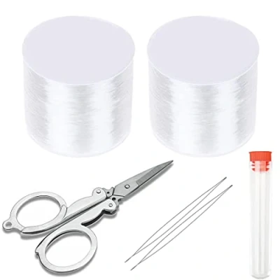 Image de Cordon élastique transparent de 1,2 mm pour la fabrication bijoux, colliers, bracelets, perles avec aiguille à et ciseaux