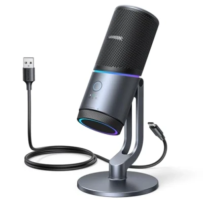 Image de UGREEN Micro Gaming Microphone USB à Condensateur 96KHz 24bit avec Touche Muette C Alimentation pour Enregistrement Streaming Podcast ASMR Compatible PS5 4 Laptop Mac Noir